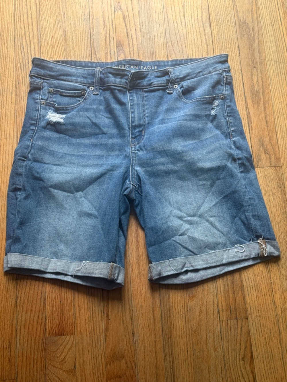 American Eagle Outfitters Men's Blue Distressed Denim Bermuda Shorts
